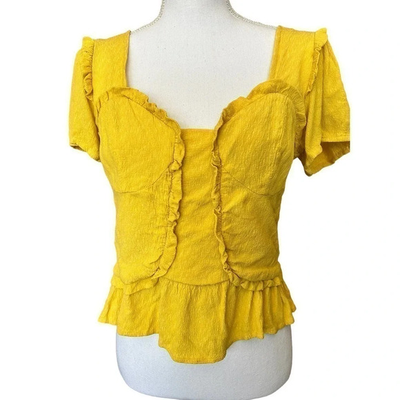 Line and Dot Elena Blouse Yellow Ruffle Smocked Back - Picture 3 of 11